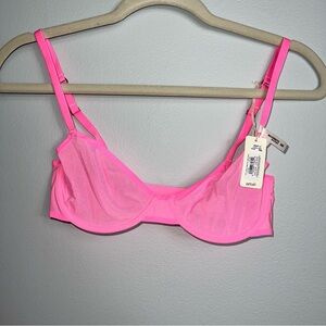 Aerie SMOOTHEZ Mesh Unlined Bra Balconette Neon Hot Pink 32D Underwire New Girl